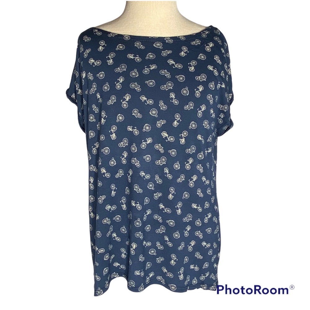 Anthropologie W5 Rolled Short Sleeve Navy Blue Bicycle T Shirt Size S